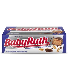 Baby Ruth, Chocolatey, Peanut, Caramel, Nougat, Full Size Individually Wrapped Candy Bars, 1.9 oz each, Bulk 24 Pack