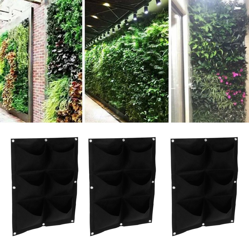 3Pcs 6 Pocket Plant Growing Bag Degradable Wall Hanging Felt