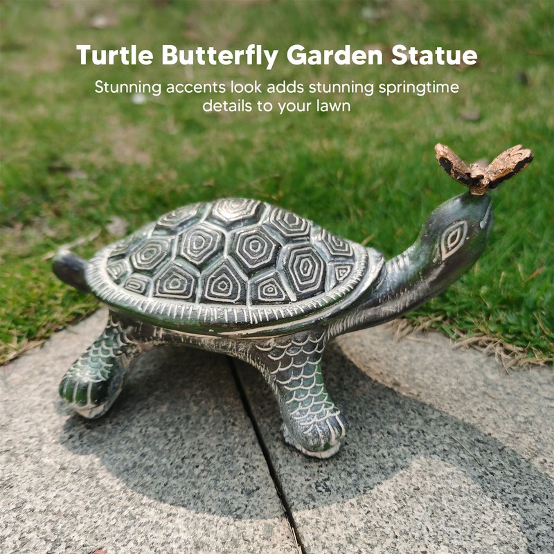 Turtle Butterfly Garden Statue Resin Fade Proof Weather Resistant Curious