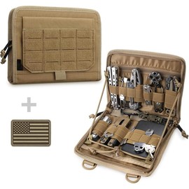 Tactical Folding Admin Pouch, Molle Tool Bag of -Cut Design, Utility Organizer EDC Medical Bag Modular Pouches Tactical Attachment Waist Pouch Include U.S Patch - Color: Khaki