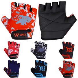 WFX Kids Cycling Gloves Short Half Finger Fingerless Gloves Padded Fastened Children Kid BMX Bike Safety Hand Protect Cycling Climbing Weight Lifting Workout Bicycle Gloves (Red Camo, M)