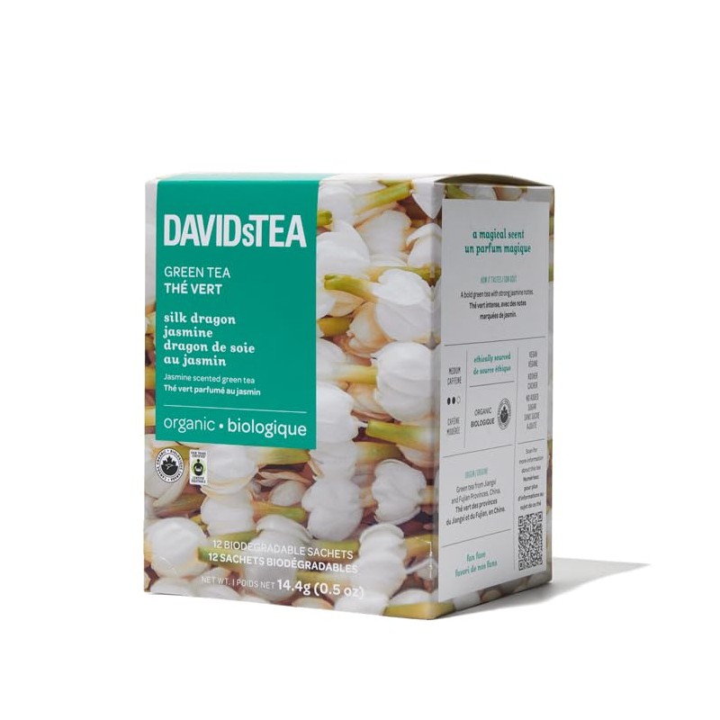 DAVIDsTEA Organic Silk Dragon Jasmine Green Tea, medium caffeine, 12