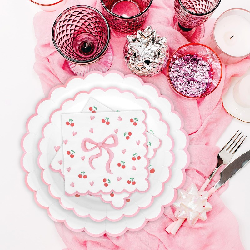 FYSUIMU Pink Bow Party Supplies Kit Serves 24 Cute Bow
