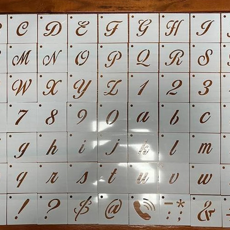 72Pcs Calligraphy Letter Stencils,1Inch Farmhouse Style Letter Number Template Interlocking
