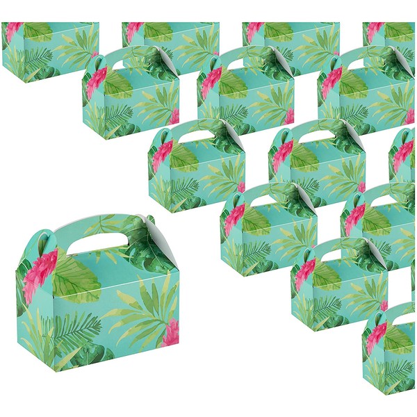 Treat Boxes - 24-Pack Paper Party Favor Boxes, Tropical Floral Design Goodie Boxes for Birthdays and Events, 2 Dozen Party Gable Boxes, 6 x 3.3 x 3.6 inches