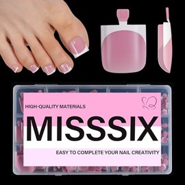 Misssix Uñas Postizas Francesas de Presión para Los Pies, Uñas Postizas Francesas Cuadradas para Los Pies, Uñas Postizas de Gel Suave para Los Pies, U