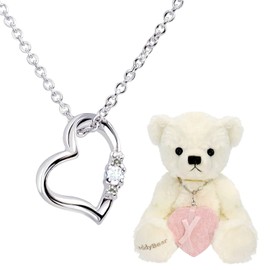 Sears 1491-tdt-01 Women's Natural Diamond Heart Necklace, Teddy Bear Plush Set, Silver, Aquamarine