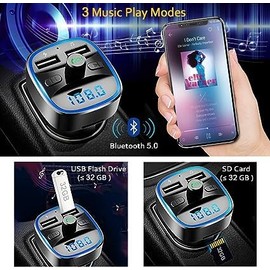 Bluetooth Car Adapter, Max Dual USB Car Charger, Hands-Free Calling Adapter fm radio Bluetooth aux transmitter car accessories With Music Player Support TF Card & USB Flash Drive