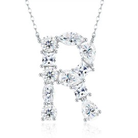 Pass Diamond Tester Letter R Multi Cut VVS Moissanite Necklace 925 Silver Platinum Plated Elegant Fine Jewelry NecklaceColor: Silver, Length: 18inches, Design: X