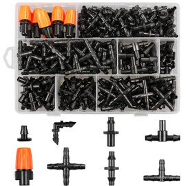 250 Pcs Drip Irrigation Fittings Kit for 1/4" Tubing：Gardrip 1/4 Inch Drip Irrigation Barbed Connectors (Nozzles, Nozzle Tees, Single Barbs, Couplings, Tees, Elbows, Plugs, Crosses) for Garden Systems