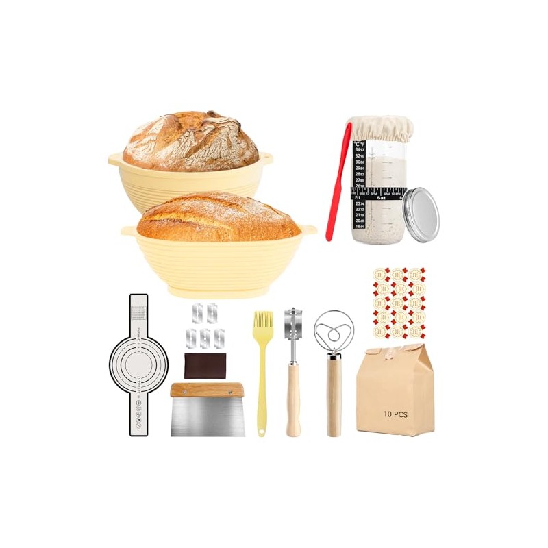Sourdough Bread Proofing Basket Set, 9-inch Round Banneton Baskets with