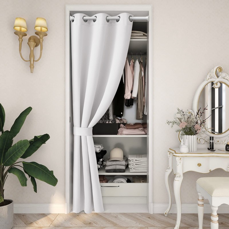 HOMEIDEAS Greyish White Doorway Curtains Privacy, Grommet Closet Curtain for