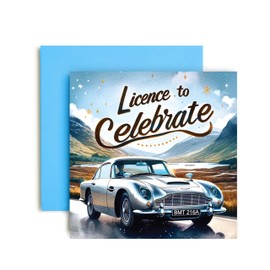 Huxters Birthday Card for Him Men – Aston Martin DB5 007 Licence to Celebrate - Card for Son Uncle Dad Brother In Law - 14.8cm (Single Card)