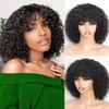 REMESSE Short Curly Wig With Bangs Human Hair Curly Human