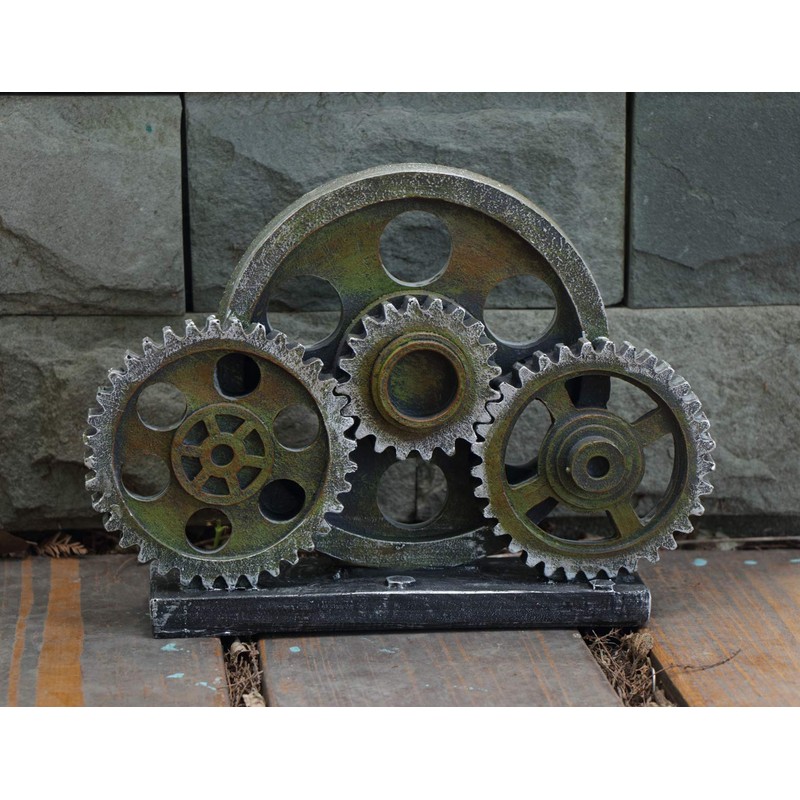 Rmdusk Industrial Steampunk Gear Train Figurine, Cog Wheel Statue, Resin