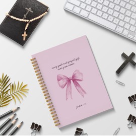 Poecinvi Pink bow Bible Journaling Spiral Notebook 5.5x8.3, Christian Spiral Notebooks Gifts for Women,Preppy Spiral Journal Notebooks for School, Coquette Preppy School Supplies Notebooks