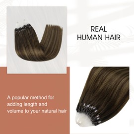 Full Shine Micro Link Remy Human Hair Extensions with Microbeads and Transparent Fish Line Color 2 Dark Brown Fading to 8 Ash Brown Lowlighted 2 Microlink Hair Extensions 18 Inch