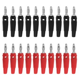OTOTEC 20PCS 4mm Speaker Banana Plugs 5-10A 12V 53.6x10.3mm Max. Cable Diameter 3.5mm Speaker Cable Connectors Plugs for Testing in Schools Homes Laboratories (10 Red + 10 Black)