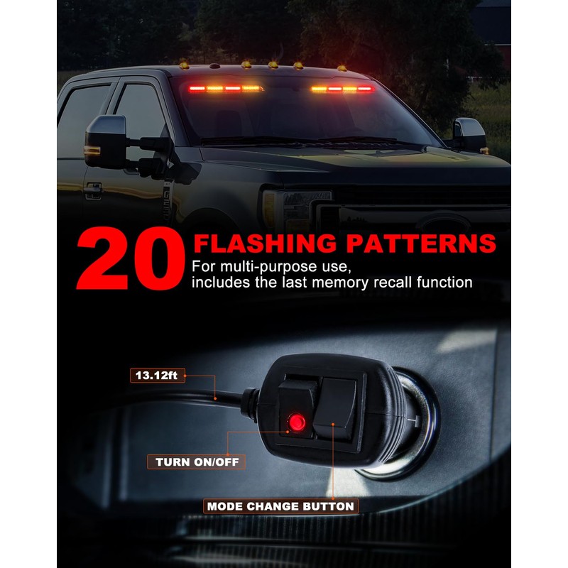 HLauto 6Z4J Emergency Dash Strobe Lights: 2x16.8 inch Red Amber