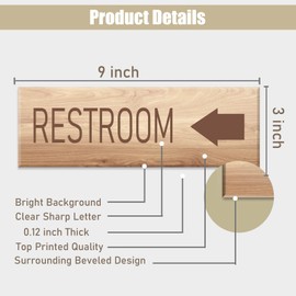 9"x3" Restroom Left Arrow Directional Sign Self-adhesive Door Wall Window Signage for Bathroom Toilet Room (Wood Graining)