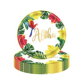16Pcs Hawaiian Luau Paper Plates 9",Summer Tropical Luau Plates Disposable Tableware Dessert Plates,Aloha Paper Plate Dinner Luncheon Plates for Kids Birthday Beach Hawaiian Tropical Party Decorations