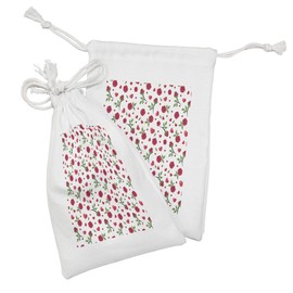 Lunarable Roses Fabric Pouch Set of 2, Valentine's Day Themed Composition with Roses and Big Little Hearts, Small Drawstring Bag for Toiletries Masks and Favors, 9" x 6", Dark Coral Green White