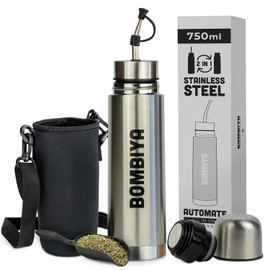 Mate listo automático de acero inoxidable de 750 ml, 25.88 ml Yerba Mate Thermo todo en uno, Termo para mate Argentino, acero inoxidable-reemplaza tu kit yerba mate con nuestro mate listo (plata)
