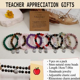 COLOYAN 9PCS Teacher Appreciation Gifts Natural Stone Beaded Bracelets for Women Men, Crystals Bracelet Gifts for Teacher, Thank You Teacher Gifts with Meaningful Card