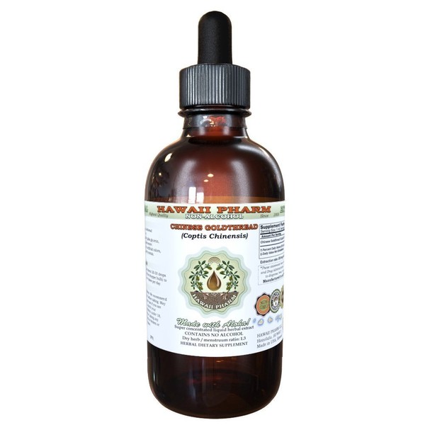 Chinese Goldthread Alcohol-Free Liquid Extract, Chinese Goldthread (Coptis Chinensis) Dried Root Glycerite Hawaii Pharm Natural Herbal Supplement 4 oz