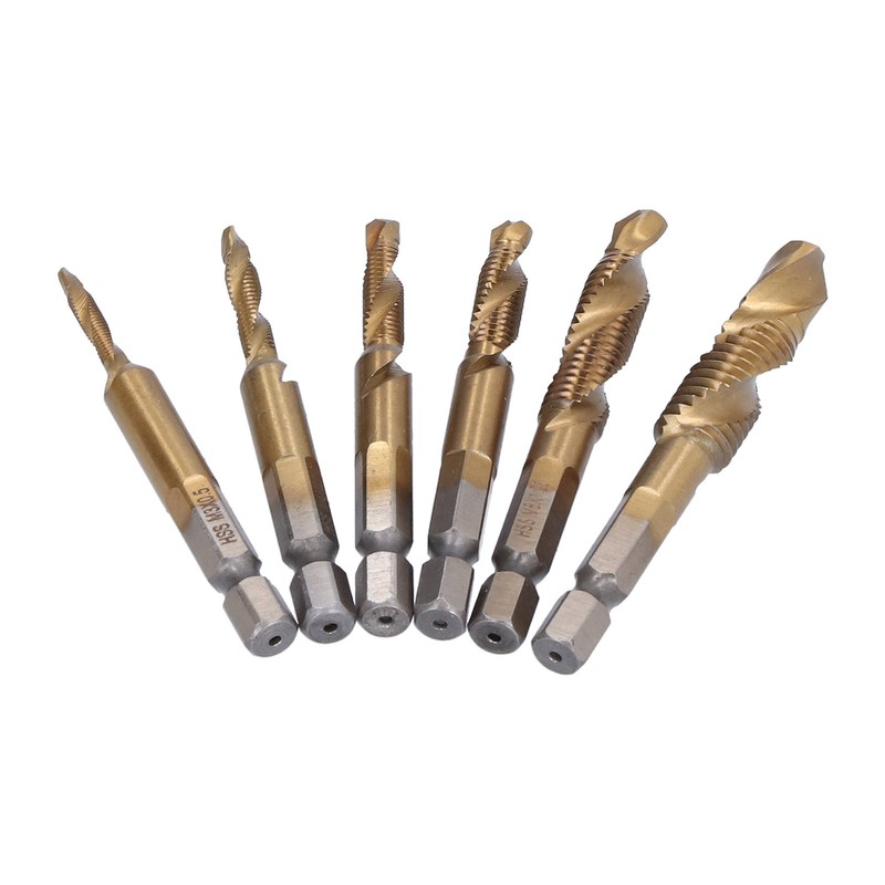 6Pcs Combination Drill Tap Bit 1/4in Hex Shank Spiral Tapping