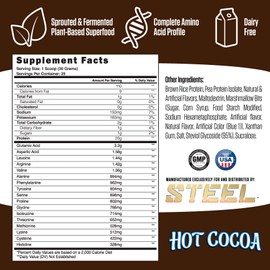 Steel Supplements Steel Supplements Veg-PRO | Vegan Protein Powder, Hot Cocoa | 25 Servings (1.65lbs) | Organic Protein Powder with BCAA Amino Acid | Gluten Free | Non Dairy | Low Carb Formula