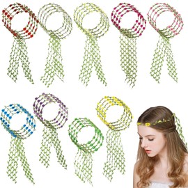 Homaisson 36 PCS Flower Crowns for Women, 9 Colors Paper Blossom Floral Wreath with Green Leaf Ribbon, Metal Wire Garland Headpiece for Wedding, Festival, Party, Holiday, Travel