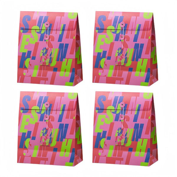 Letter Gift Bags Medium Size 4 Pack Reusable Pink Paper