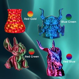 AMOLEN Silk PLA 3D Printer Filament Bundle, Shiny Dual Color Filament 1.75mm Pack, Multi Color Change 3D Printing Filament for Most FDM 3D Printer, 4 Spools 200g Each