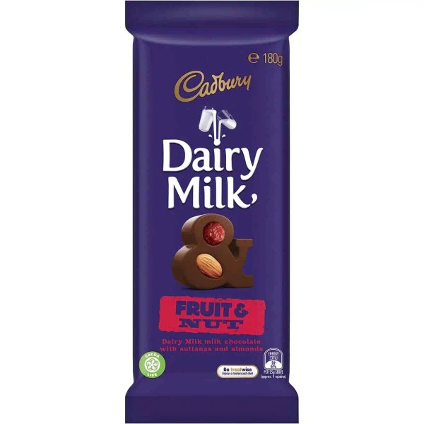 Cadbury Bulk Cadbury Block Fruit & Nut 180g ($5.99 each x 12 units)