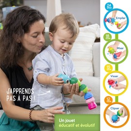 Lalaboom My First Step-by-Step Developmental Sensory 6 Piece Character Bead Activity Tube Set – Pop, Twist, Mix, and Stack— Montessori Method STEM Focus – Dishwasher Safe - Ages 10 Months+ - BL310