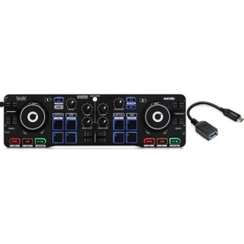Hercules DJControl Starlight Portable 2-Channel DJ Controller with USB-C to USB-A Adapter - Compact and Lightweight DJ Controller for Beginners and Pros, Perfect for Mixing and Scratching
