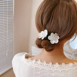 1Pc White Flower Pearl Hair Bun Maker, Elegant Lazy Hair Curler, French Hairstyle Twist Bun Maker, Flower Pearl Hair Bun Maker, DIY Hair Styling Tool for Women and Girls, Hair Accessories