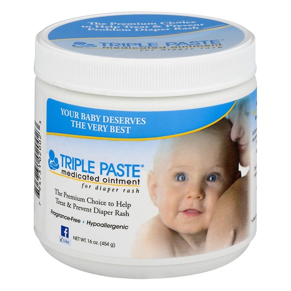 Triple Paste Diaper Rash Cream, Hypoallergenic Medicated Ointment for Babies, 16 oz (Pack of 2)