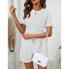 Ivicoer 2 Piece Sets for Women Summer Outfits Drawstring Shorts Set Fashion Trendy(Grey,Large)