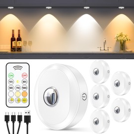 WILLED Rechargeable Puck Lights with Remote Control, 3 Color Temperatures and Timing Function, Dimmable Tap Light, Stick on Under Cabinet Lights, LED Puck Lights for Kitchen, Closet and Shelf(6 Pack)