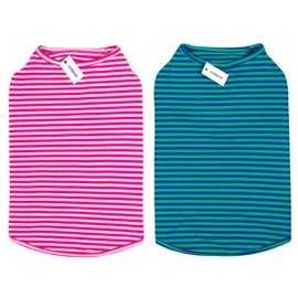 Dog Shirts Cotton Striped T-Shirts, Breathable Basic Vest for Puppy and Cat, Super Soft Stretchable Doggy Tee Tank Top Sleeveless, Fashion & Cute Color for Boys and Girls (XXL, Pink+Green)