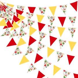 32Ft Red Yellow Farm Bunting Banner Barnyard Animals Themed Party Decorations Fabric Pennant Triangle Flag Garland for Kids Farm Birthday Wedding Baby Shower Barnyard Tractor Outdoor Garden Decor