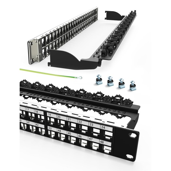 Enmane 48Port Blank Keystone Patch Panel Rackmount&Wall Mount 1U 19-inch