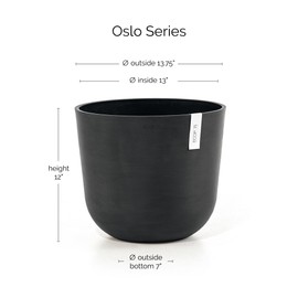 Ecopots Oslo Durable Modern Round Indoor/Outdoor Recycled-Based Composite Flower Pot Planter, Dark Grey, 14"