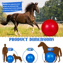 2 Pcs 30 Inch Horse Ball for Play Large Horse Ball Big Herding Ball for Horse Anti Burst Horse Soccer Ball Giant Horse Play Ball Toys for Horses to Play with, Pump Included, Blue and Red