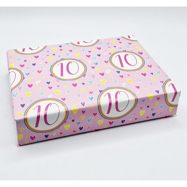 2 Sheets 10th Birthday Multi Colour Hearts Pink Background Wrapping
