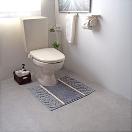 Aran Toilet Mat, 25.6 x 23.6 inches (65 x 60 cm), Gray, Made in Japan, Soft Mat, Anti-Slip, Antibacterial, Odor Resistant, Absorbent, Quick Drying, Stylish, Cute, Simple, Mat