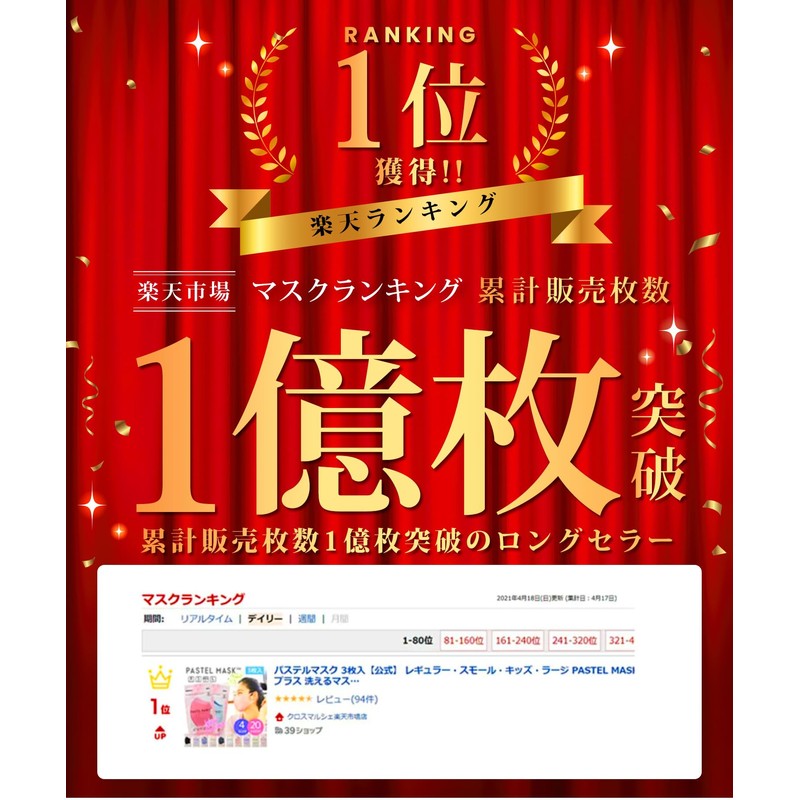 PASTEL MASK Cloth Pastel Mask, 3D, 3-Layer Structure, 3-Piece Set,