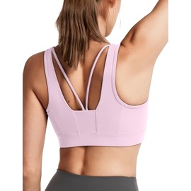 Yvette Front Zip Sports Bras for Women High Impact V-Back Supportive Bras for Plus Size, Pink, XL